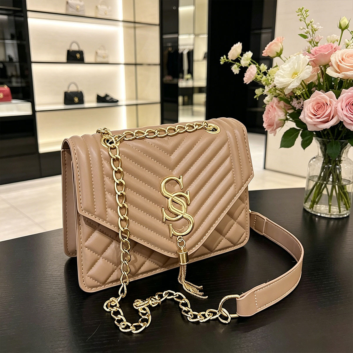 Luxury Quilted Bags - Bolsa Pequena Quadrada Elegante de Luxo